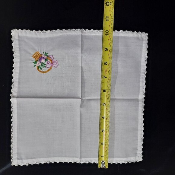 Balassa Handcrafted Embroidered Handkerchief Easter Basket Full of Purple Flower - Picture 6 of 10